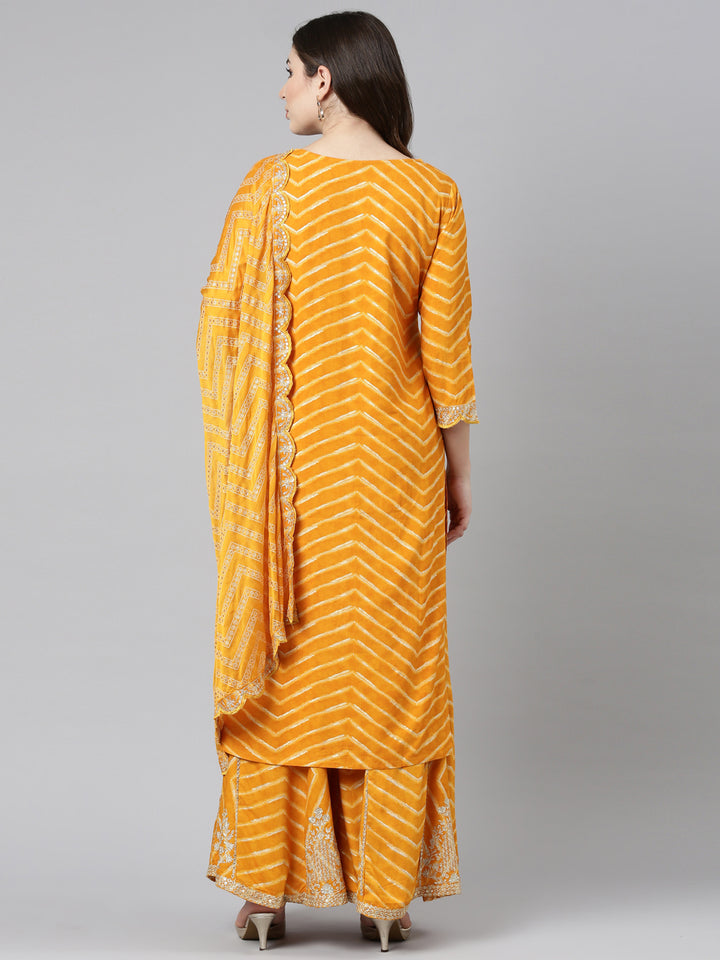 Neerus Yellow Regular Straight Printed Kurta And Sharara With Dupatta