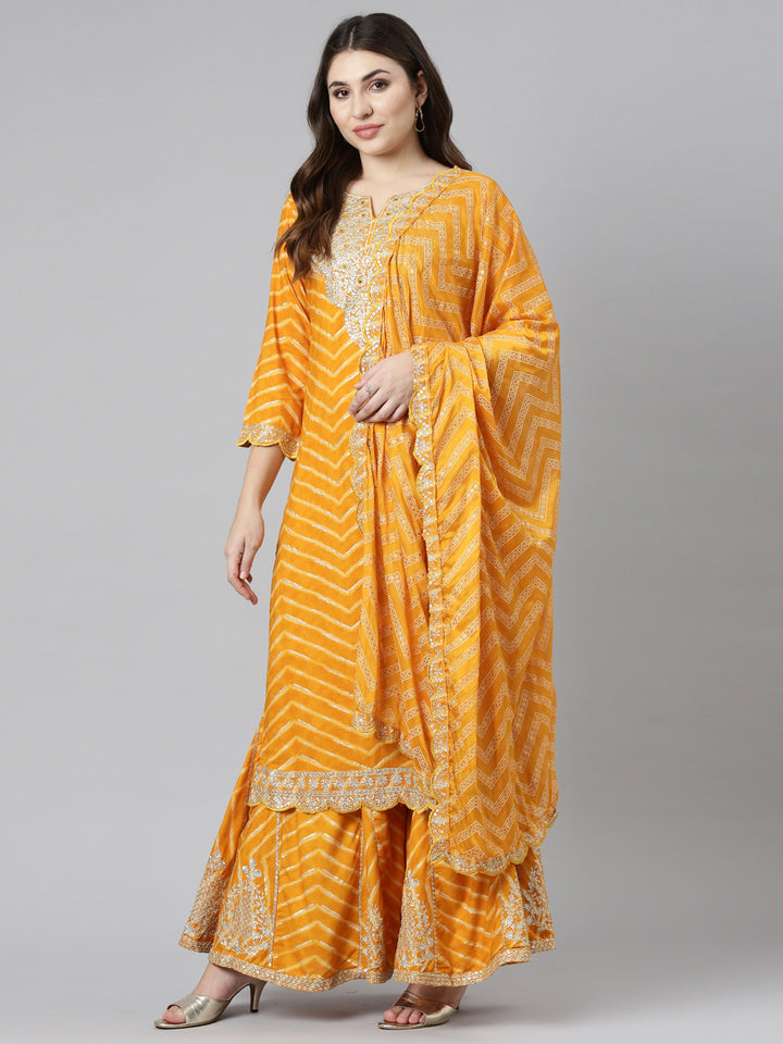 Neerus Yellow Regular Straight Printed Kurta And Sharara With Dupatta