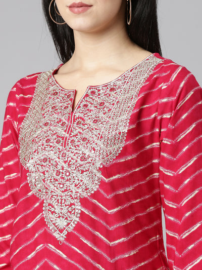 Neerus Pink Regular Straight Printed Kurta And Sharara With Dupatta