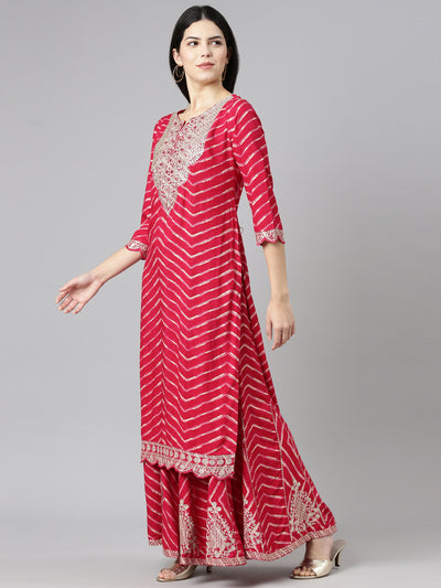 Neerus Pink Regular Straight Printed Kurta And Sharara With Dupatta