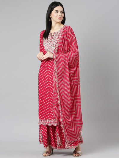 Neerus Pink Regular Straight Printed Kurta And Sharara With Dupatta