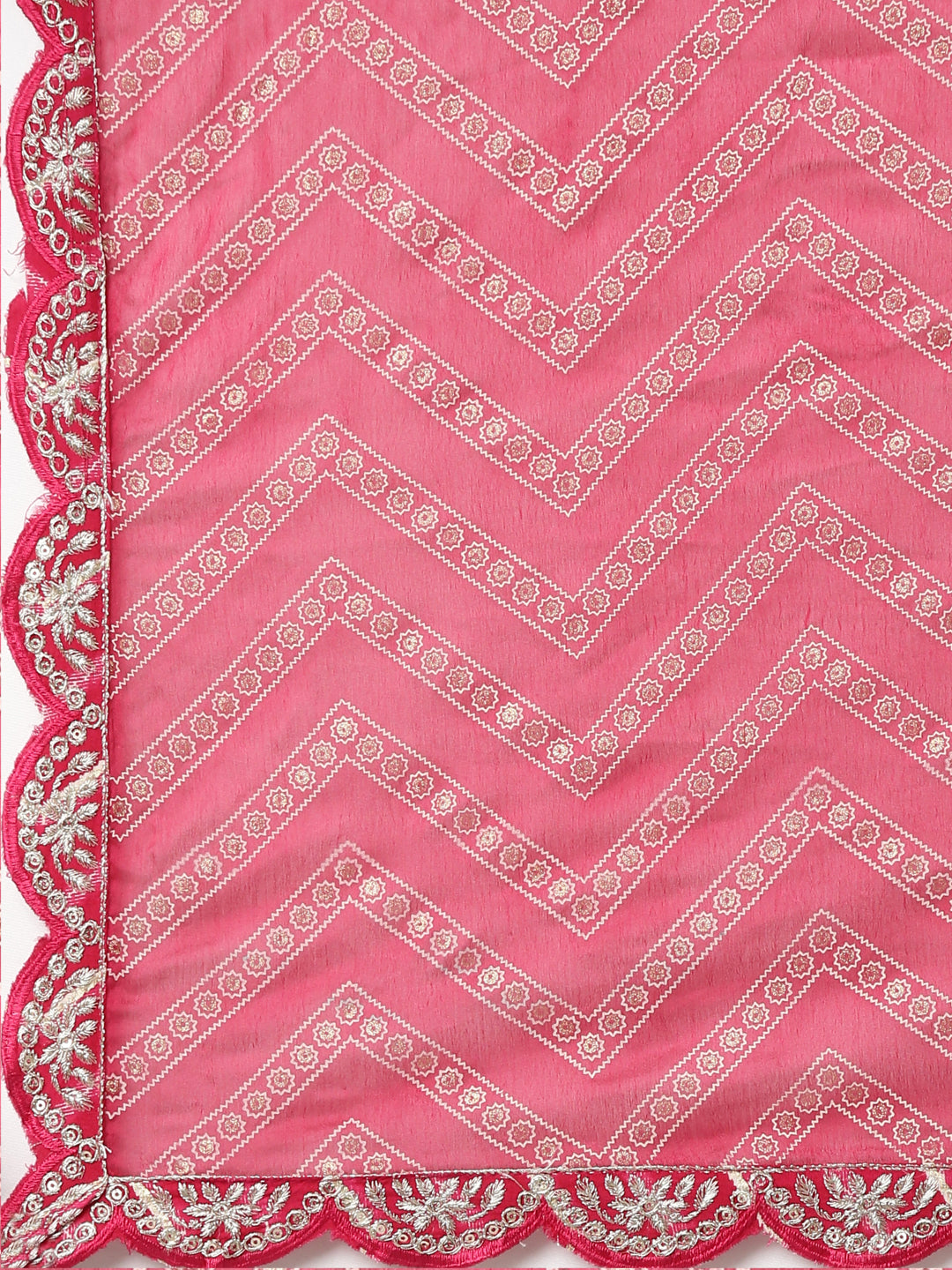 Neerus Pink printed straight sharara set with dupatta - detail view 4