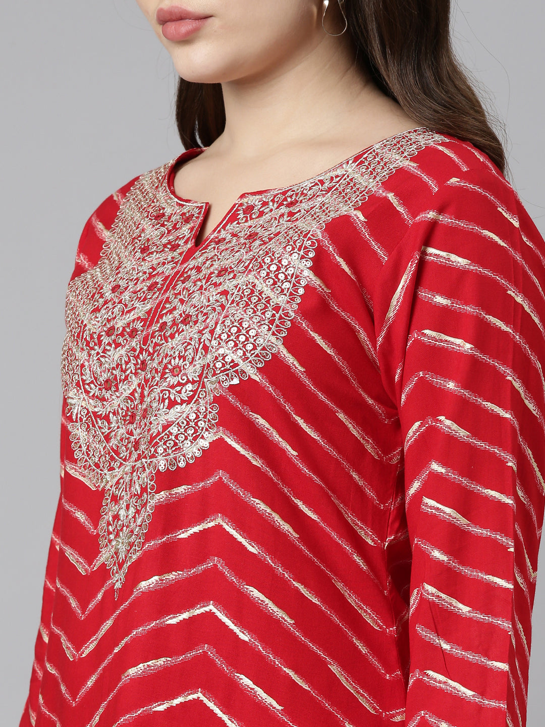 Neerus Red Regular Straight Printed Kurta And Sharara With Dupatta