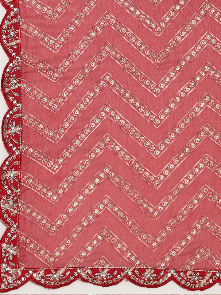 Neerus Red Regular Straight Printed Kurta And Sharara With Dupatta