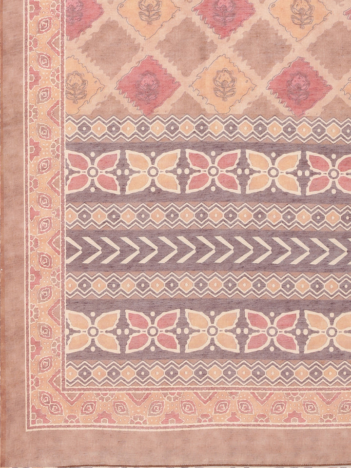 Neerus Brown printed straight kurta set with dupatta - detail view 4