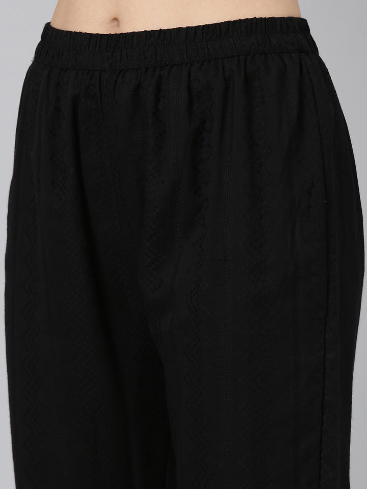Neerus Black Regular Straight Embroidered Kurta and Trouser with Dupatta