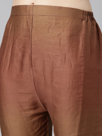 Neerus Rust Regular Straight Printed Kurta And Trousers With Dupatta