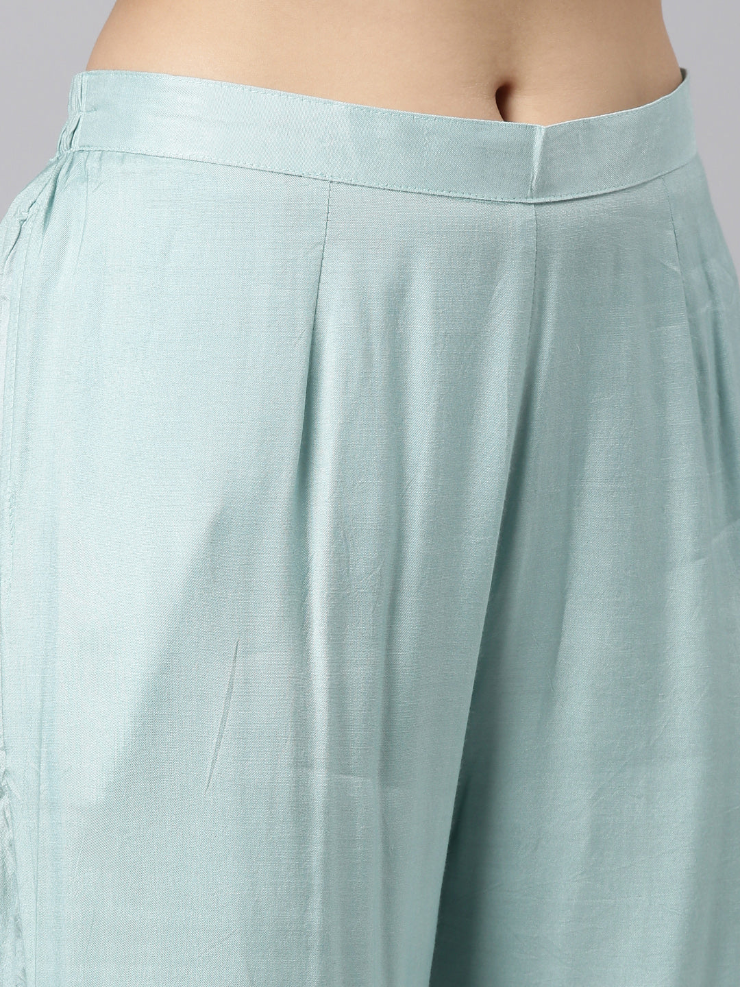 Neerus Blue embroidered straight kurta set with trouser and dupatta - detail view 3