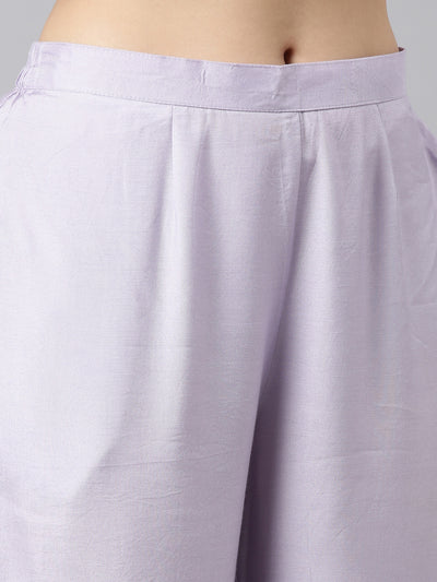 Neerus Lavender Regular Straight Embroidered Kurta And Trousers With Dupatta