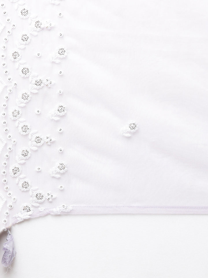 Neerus Lavender Regular Straight Embroidered Kurta And Trousers With Dupatta