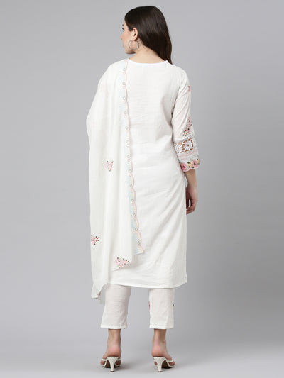 Neeru's Cream Regular Straight Embroidered Readymade suits