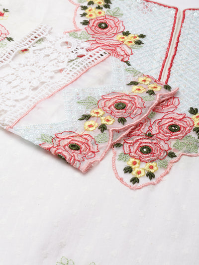 Neeru's Cream Regular Straight Embroidered Readymade suits