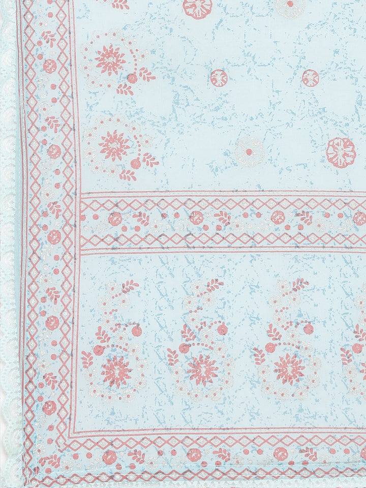Neerus Blue embroidered straight kurta set with dupatta - detail view 4