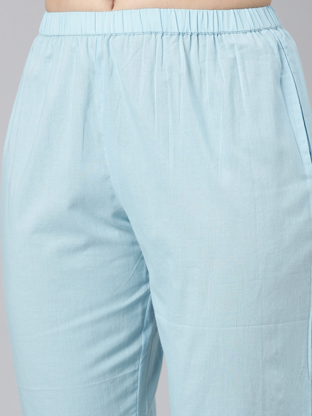 Neerus Blue Pleated Straight Embroidered Kurta And Trousers With Dupatta