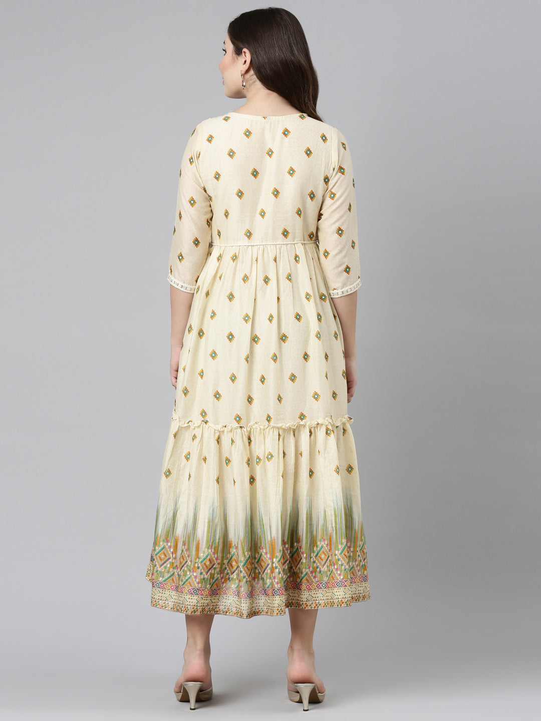 Neerus Mustard Straight Casual Printed Gown