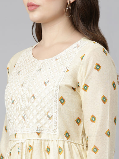 Neerus Mustard Straight Casual Printed Gown