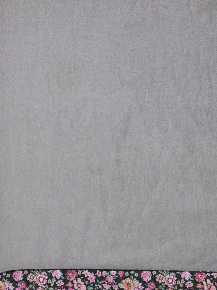 Neerus Grey printed floral suit set straight kurta with trouser and dupatta - detail view 3
