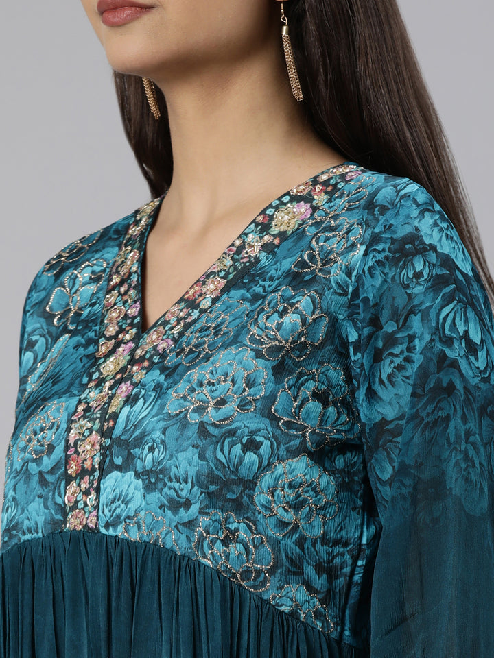 Neerus Green printed floral suit set - detail view 1