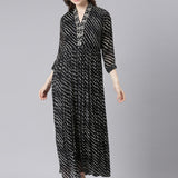 Neerus Black Cotton Straight Casual Ethnic Motifs Maxi Dresses