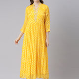 Neerus Yellow Cotton Straight Casual Ethnic Motifs Maxi Dresses