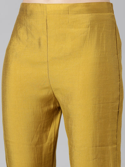 Neeru's Yellow Regular Straight Solid Kurta And Trousers With Dupatta