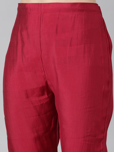 Neeru's Pink Regular Straight Solid Kurta And Trousers With Dupatta