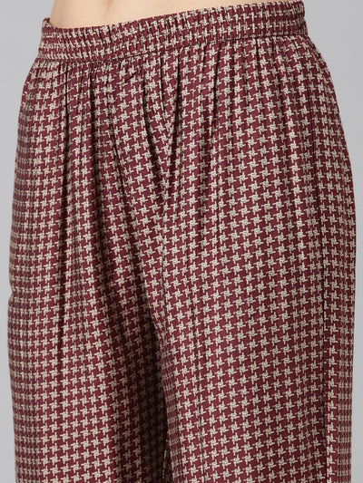 Neeru's Pink Regular Straight Printed Kurta And Trousers With Dupatta