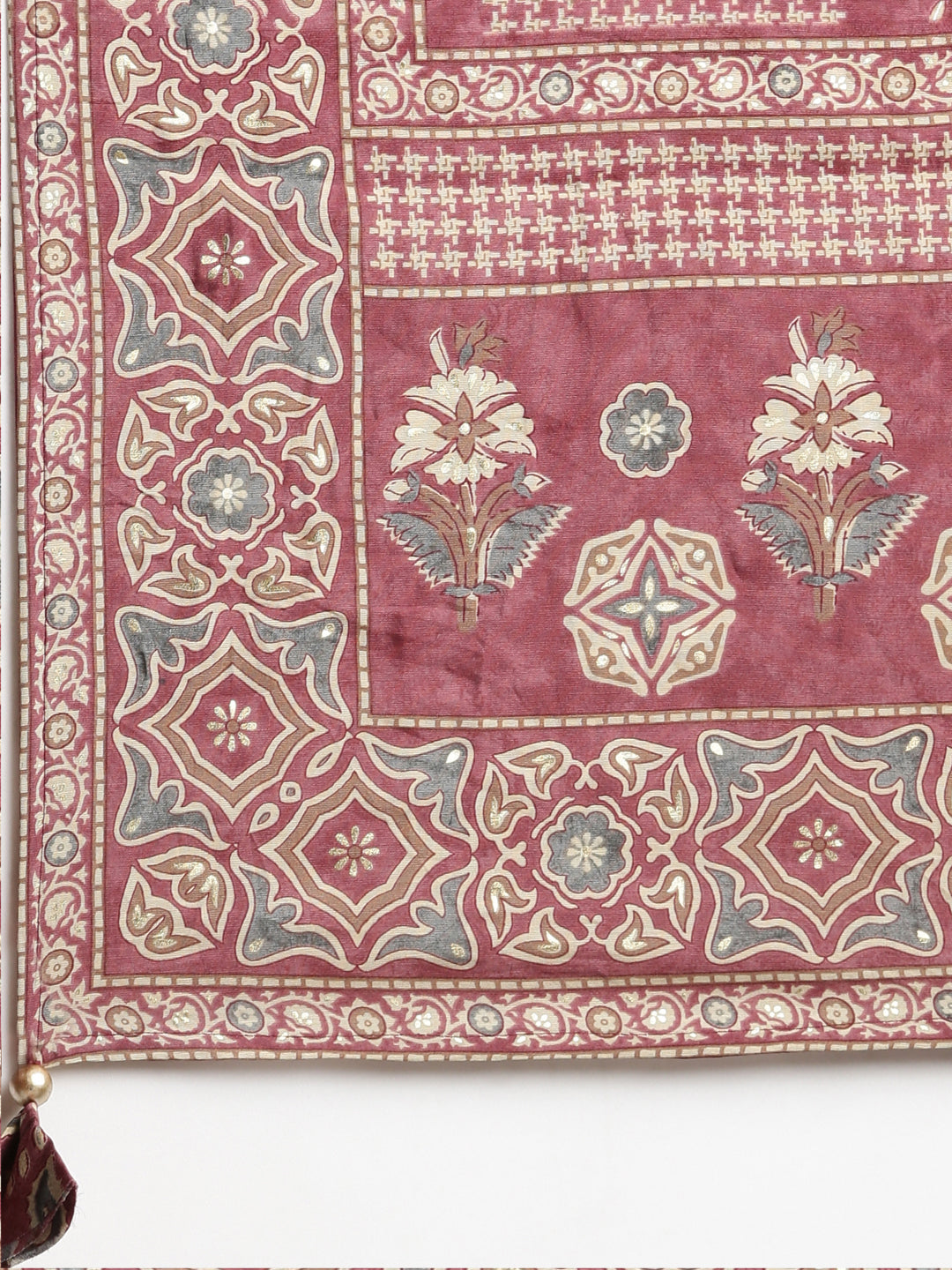 Neerus Pink printed straight kurta set with dupatta - detail view 4