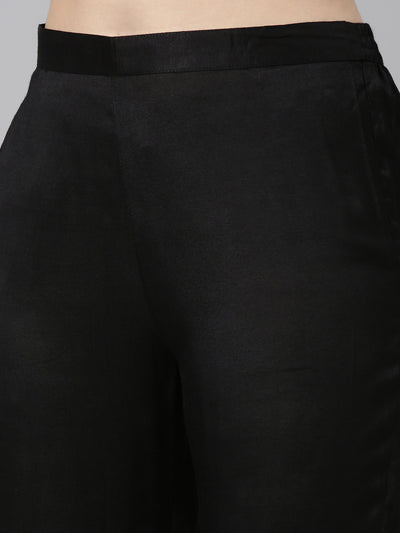 Neerus Black Regular Straight Printed Kurta And Trousers With Dupatta