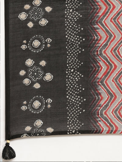 Neerus Black Regular Straight Printed Kurta And Trousers With Dupatta
