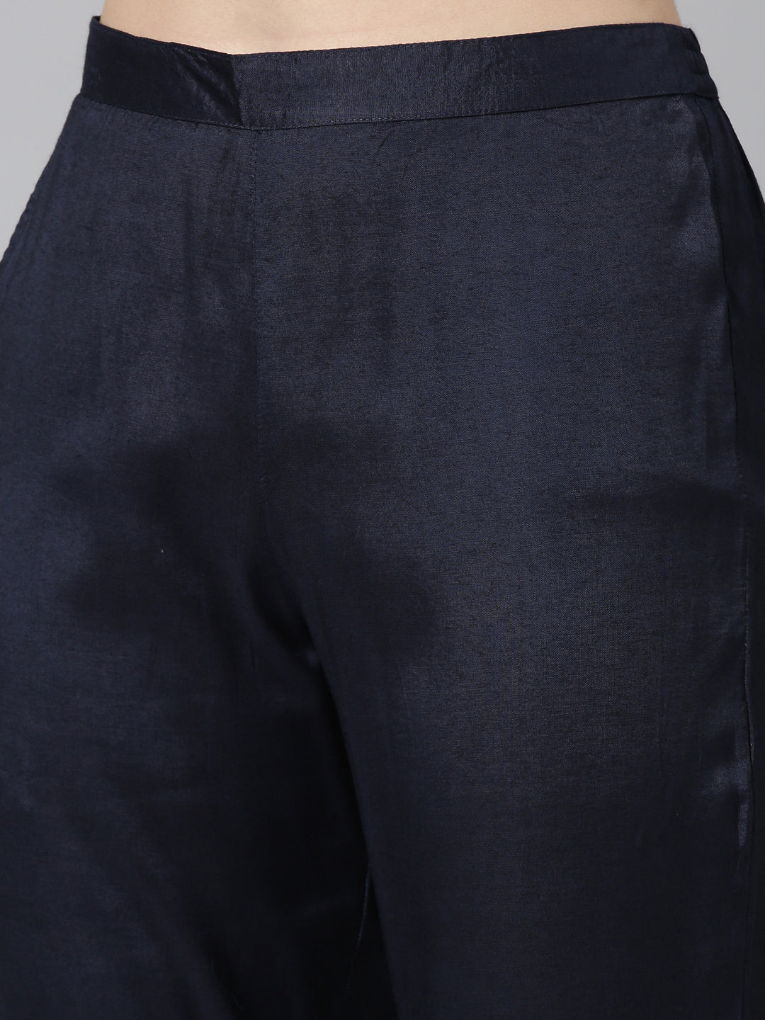 Neerus Navy Blue Regular Straight Printed Kurta And Trousers With Dupatta