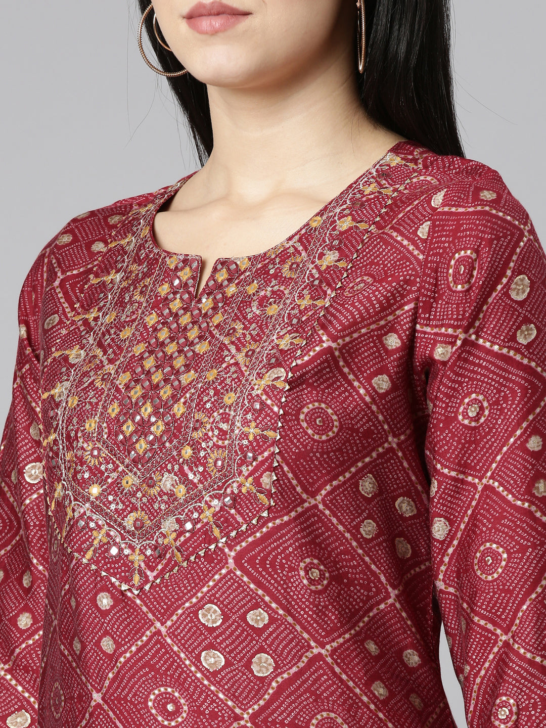 Neeru's Purple Regular Straight Printed Kurta And Trousers With Dupatta