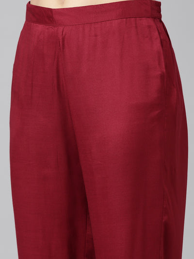 Neeru's Purple Regular Straight Printed Kurta And Trousers With Dupatta
