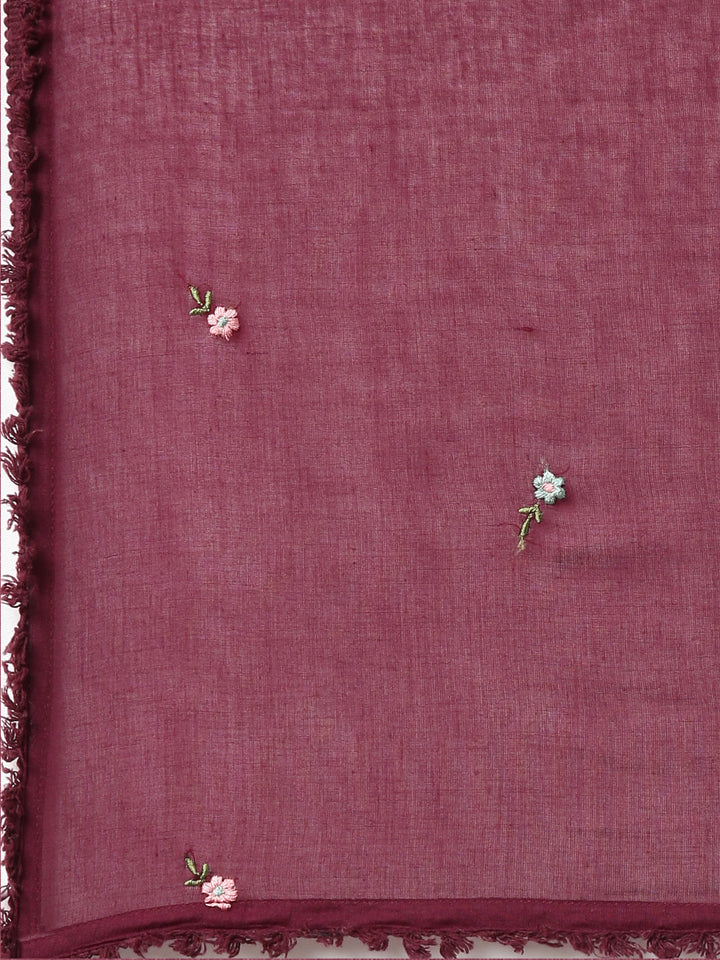 Neerus Purple printed straight kurta set with dupatta - detail view 4