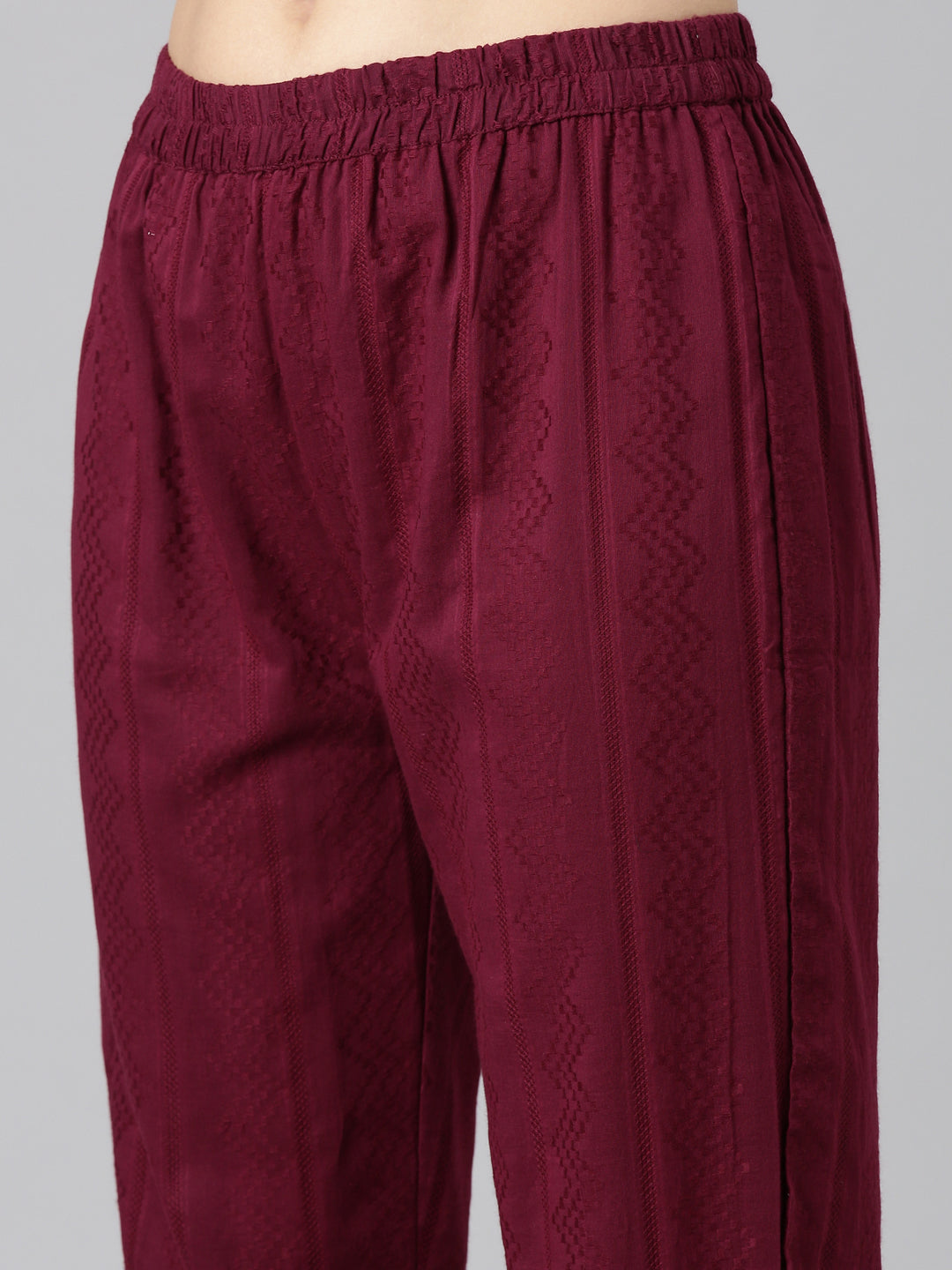 Neerus Purple Pleated Straight Printed Kurta And Trousers With Dupatta