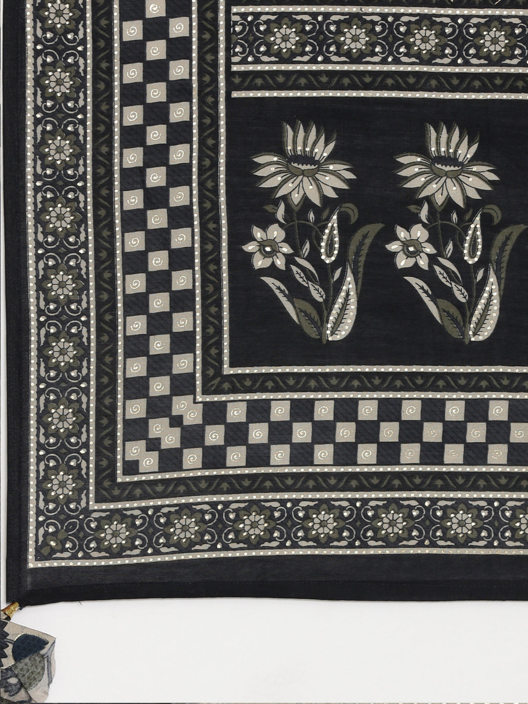 Neerus Grey printed straight kurta set with trousers and dupatta - detail view 4