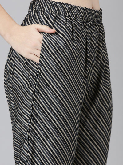 Neerus Grey Pleated Straight Printed Kurta And Trousers With Dupatta