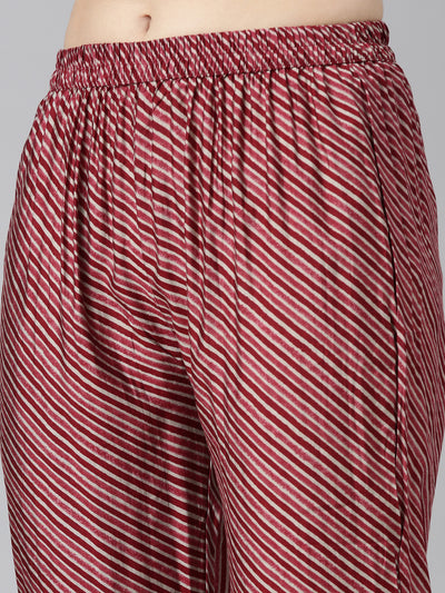 Neeru's Maroon Pleated Straight Printed Readymade suits