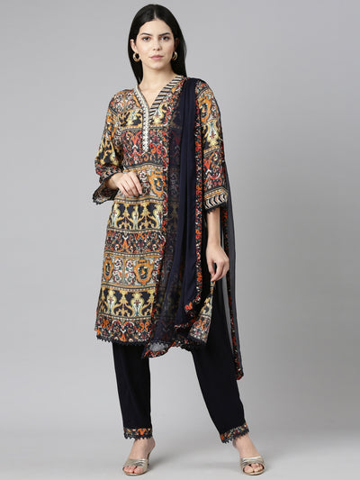 Neerus Multi Regular Straight Printed Kurta And Trousers With Dupatta