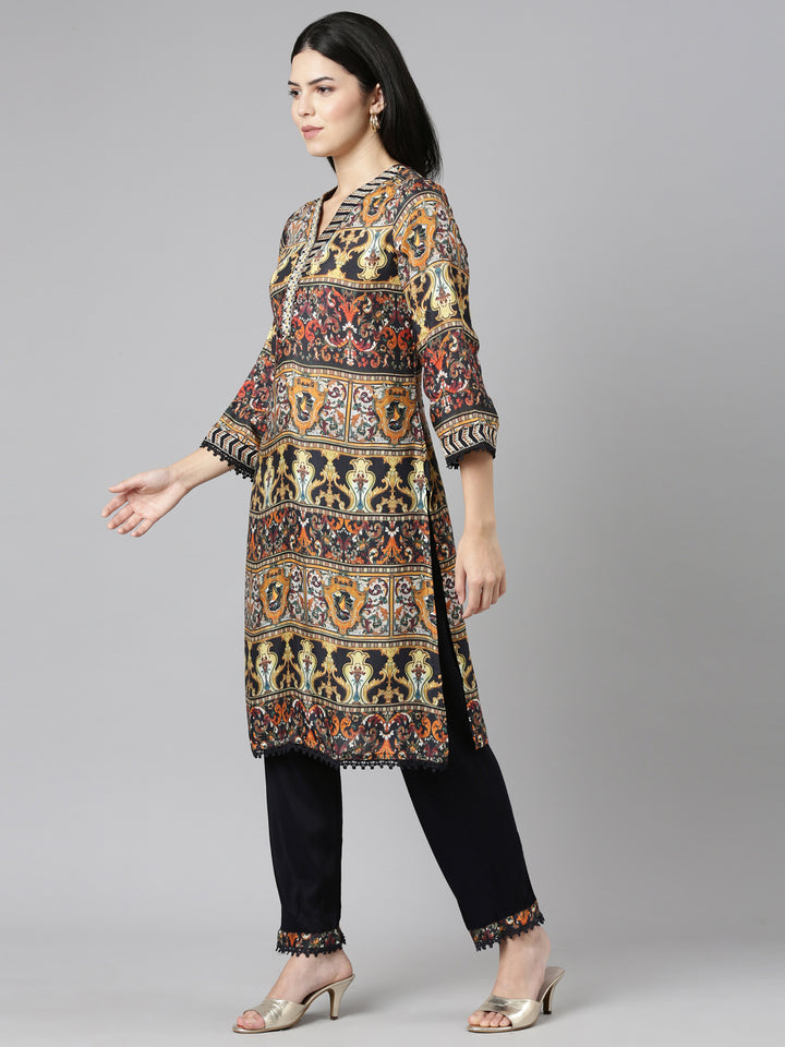Neerus Multi Regular Straight Printed Readymade suits