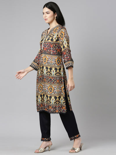 Neerus Multi Regular Straight Printed Kurta And Trousers With Dupatta
