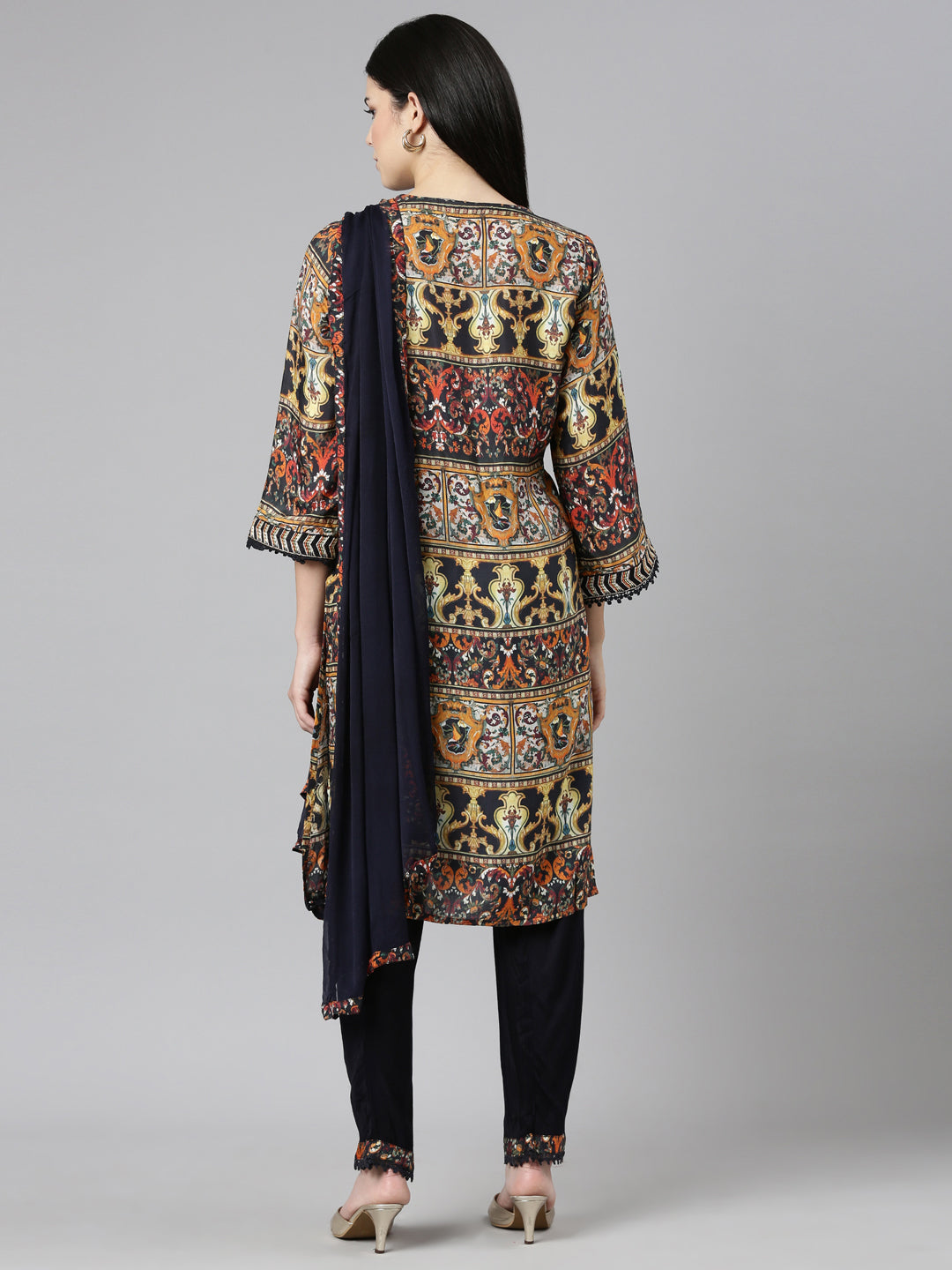Neerus Multi Regular Straight Printed Kurta And Trousers With Dupatta