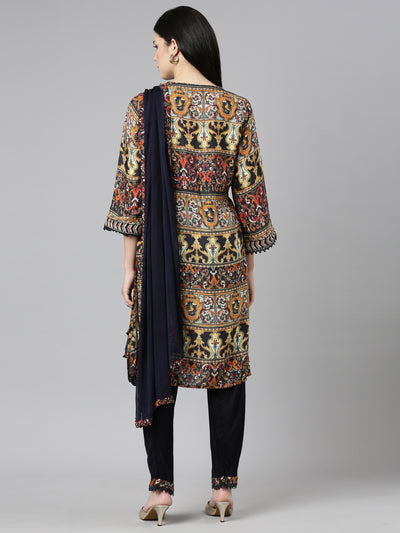 Neerus Multi Regular Straight Printed Kurta And Trousers With Dupatta
