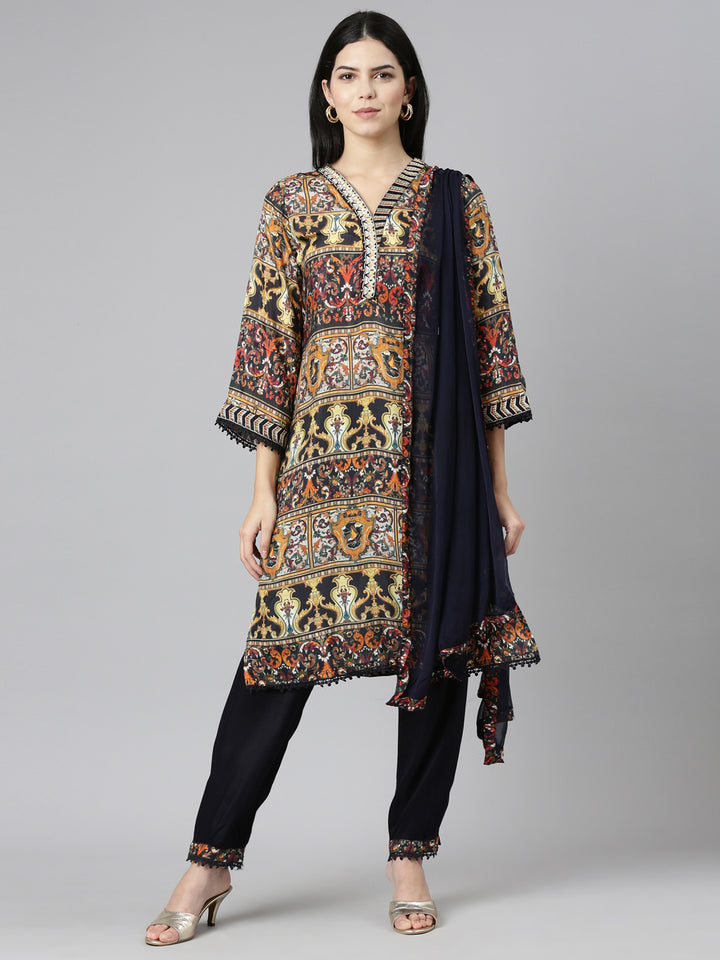 Neerus Multi Regular Straight Printed Readymade suits