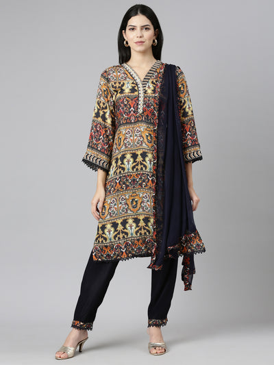 Neerus Multi Regular Straight Printed Kurta And Trousers With Dupatta