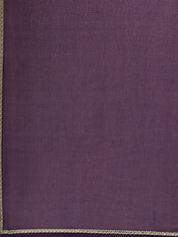 Neerus Purple embroidered straight kurta set with dupatta - detail view 4