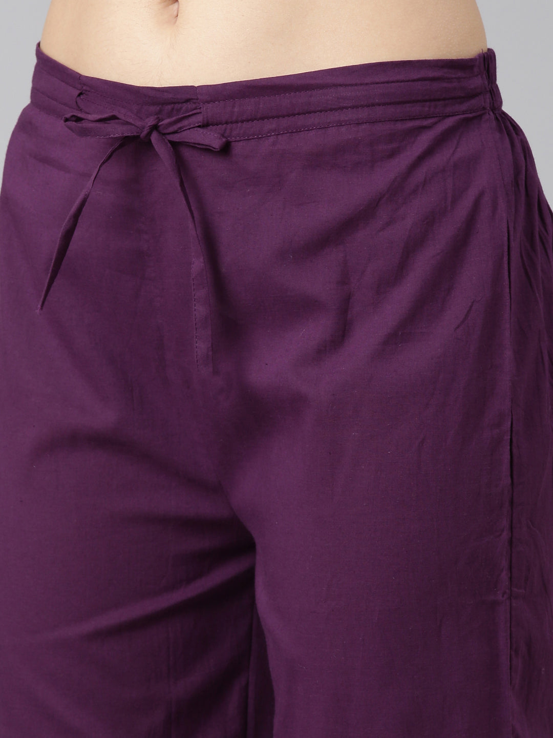 Neerus Purple embroidered straight kurta set with dupatta - detail view 3