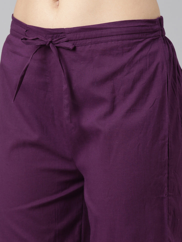 Neerus Purple embroidered straight kurta set with dupatta - detail view 3