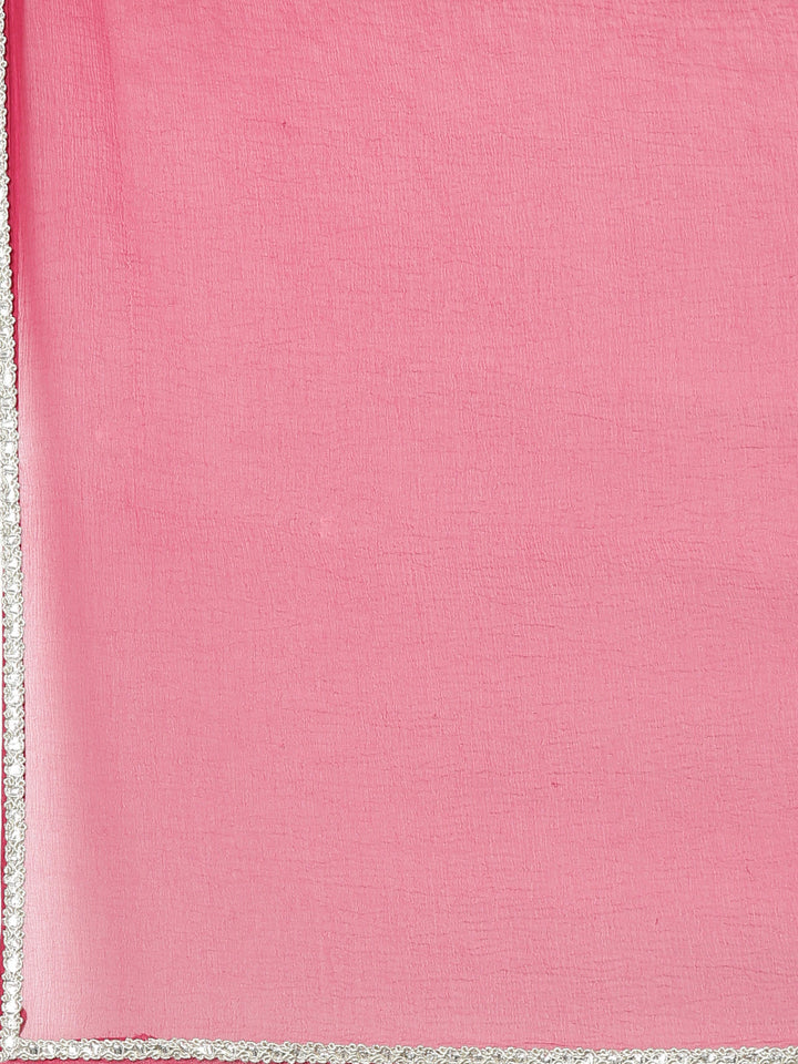 Neerus Pink embroidered straight kurta set with dupatta - detail view 4