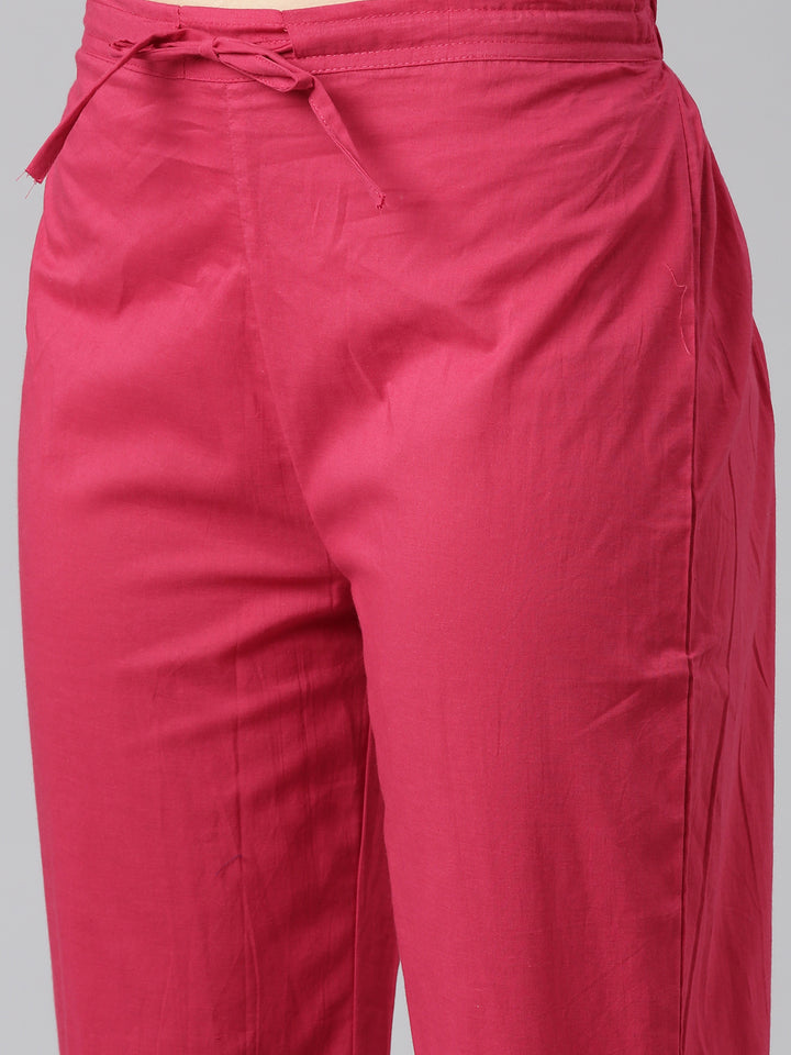 Neerus Pink embroidered straight kurta set with dupatta - detail view 3